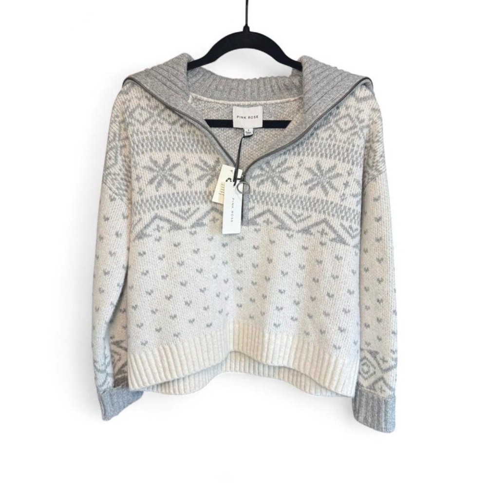 Pink Rose Quarter Zip Sweater